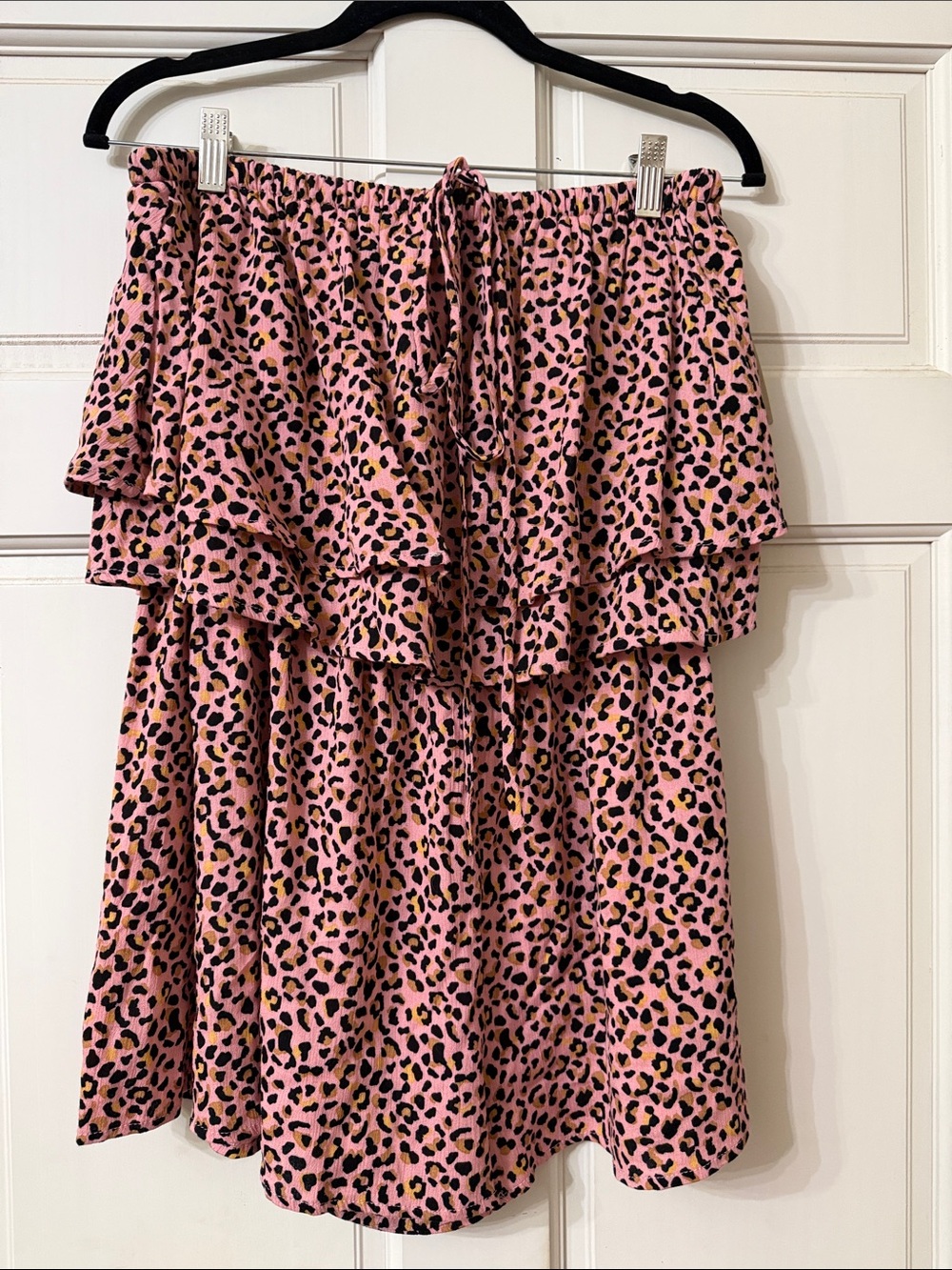 Pink Leopard Print Tiered Skater romper